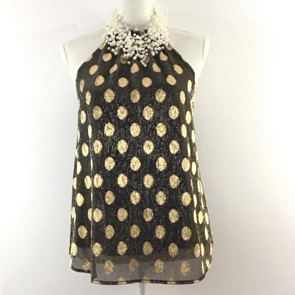 VICI BLACK METALLIC GOLD POLKA DOT HALTER TOP